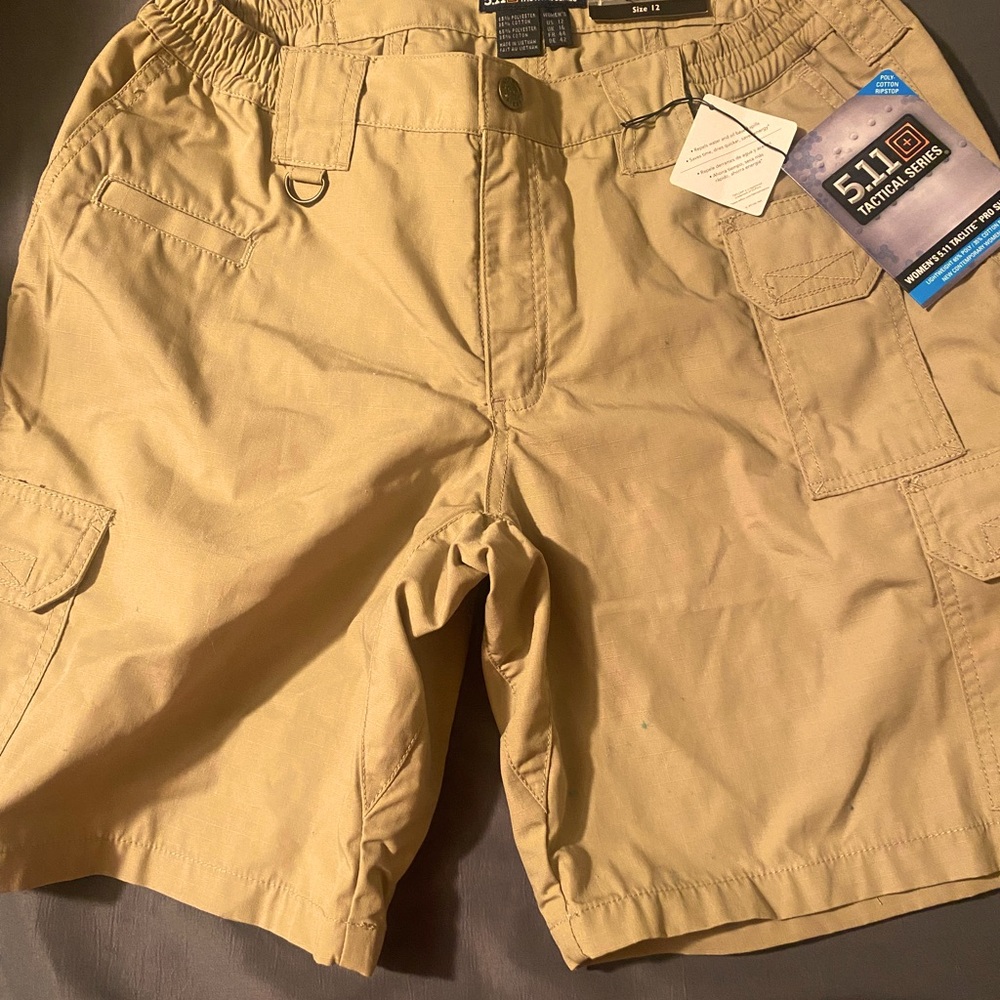Brown tactical shorts.